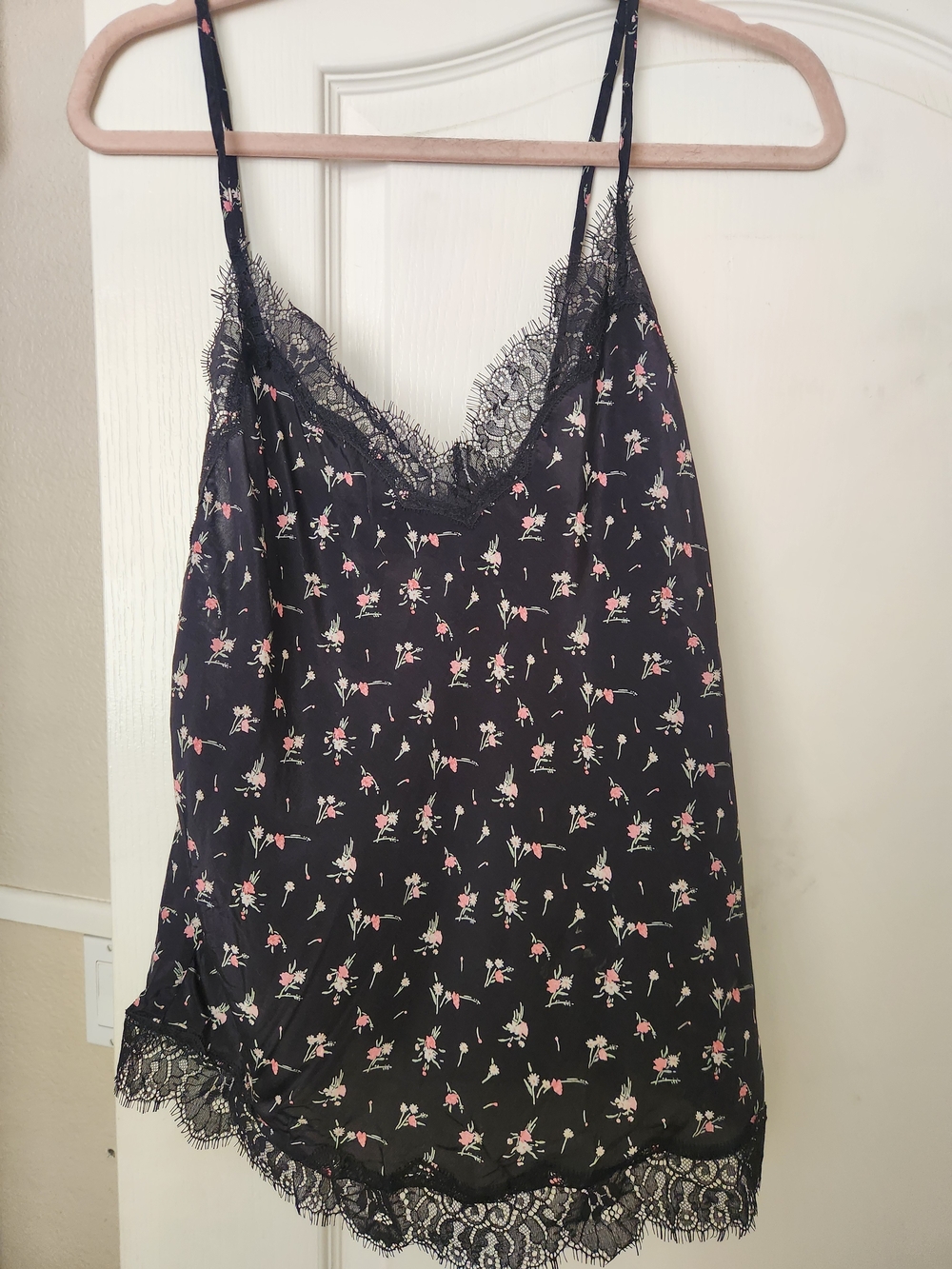 Victoria's Secret Black Floral Lace-Trim Slip Camisole